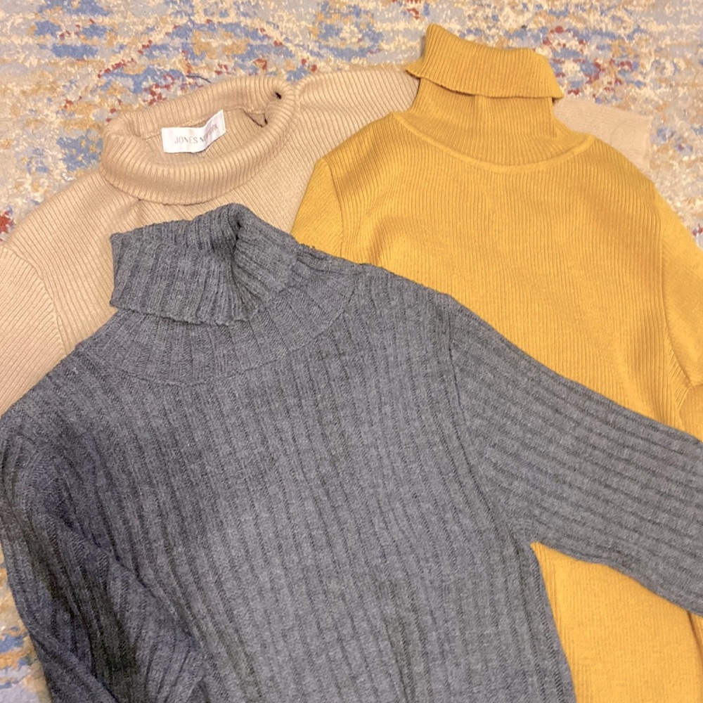 Jones New York Tan Short Sleeve turtleneck w/ 2 more turtleneck sweaters Bundle